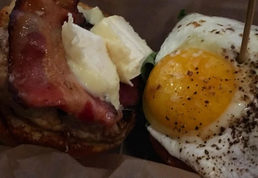 Turkey, ducky burger with Camembert cheese, bacon and fried egg. That hit the spot. #vermont #worthyburger
