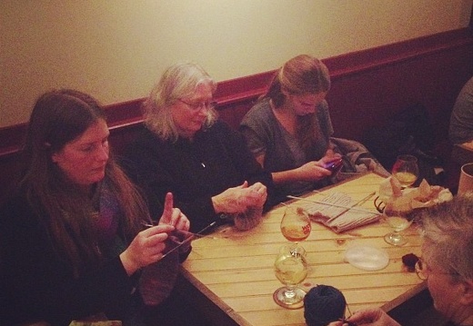 Sip-n-Stitch group. Knitting is serious business. Not really when beer is involved.