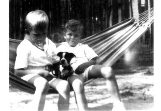 Bob & Bill Scully with Unidentified Boston Terrier in Gifford, NJ (1938)
